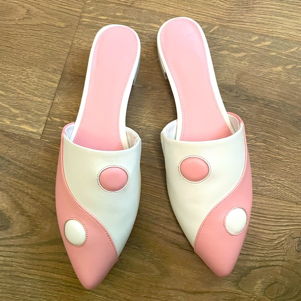 Balancing Act Pastel Pink & White Ying Yang Slides MCML Dolls Kill